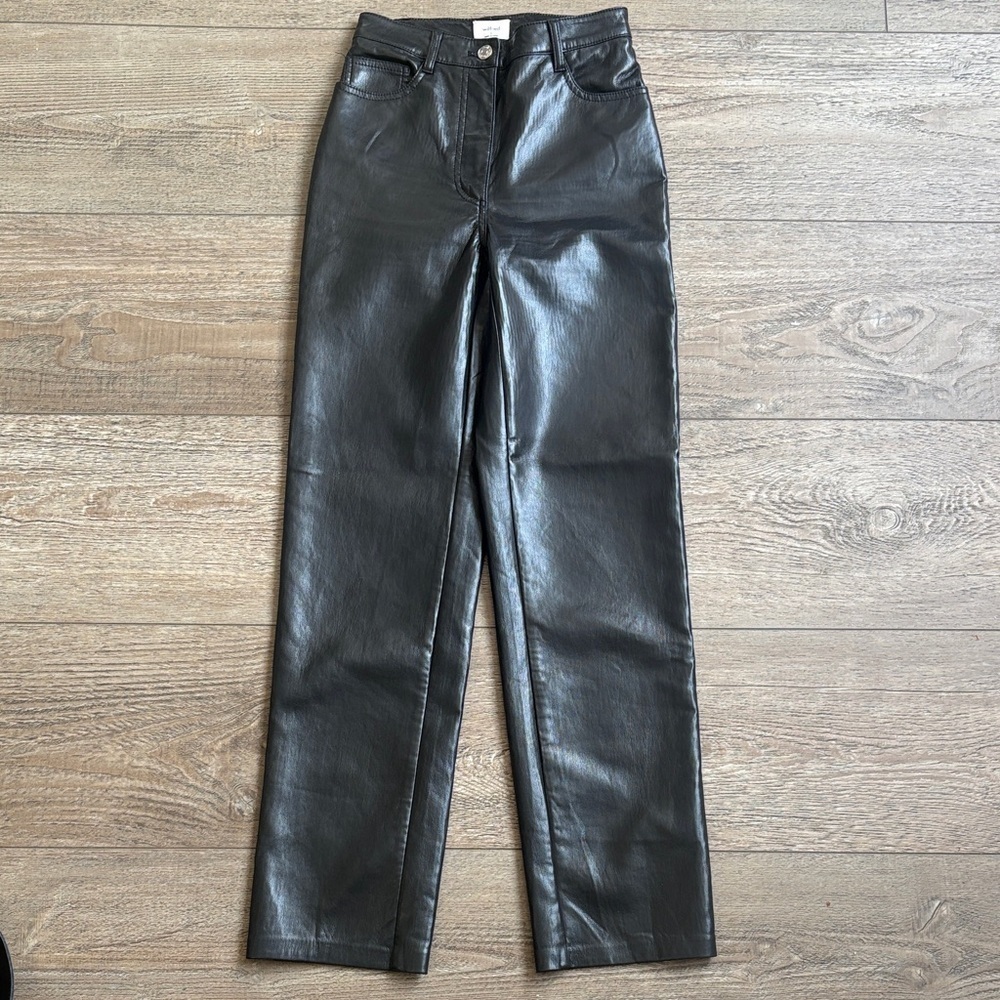 Wilfred Aritzia Black High Waisted Straight Leg Vegan Faux Leather Pants